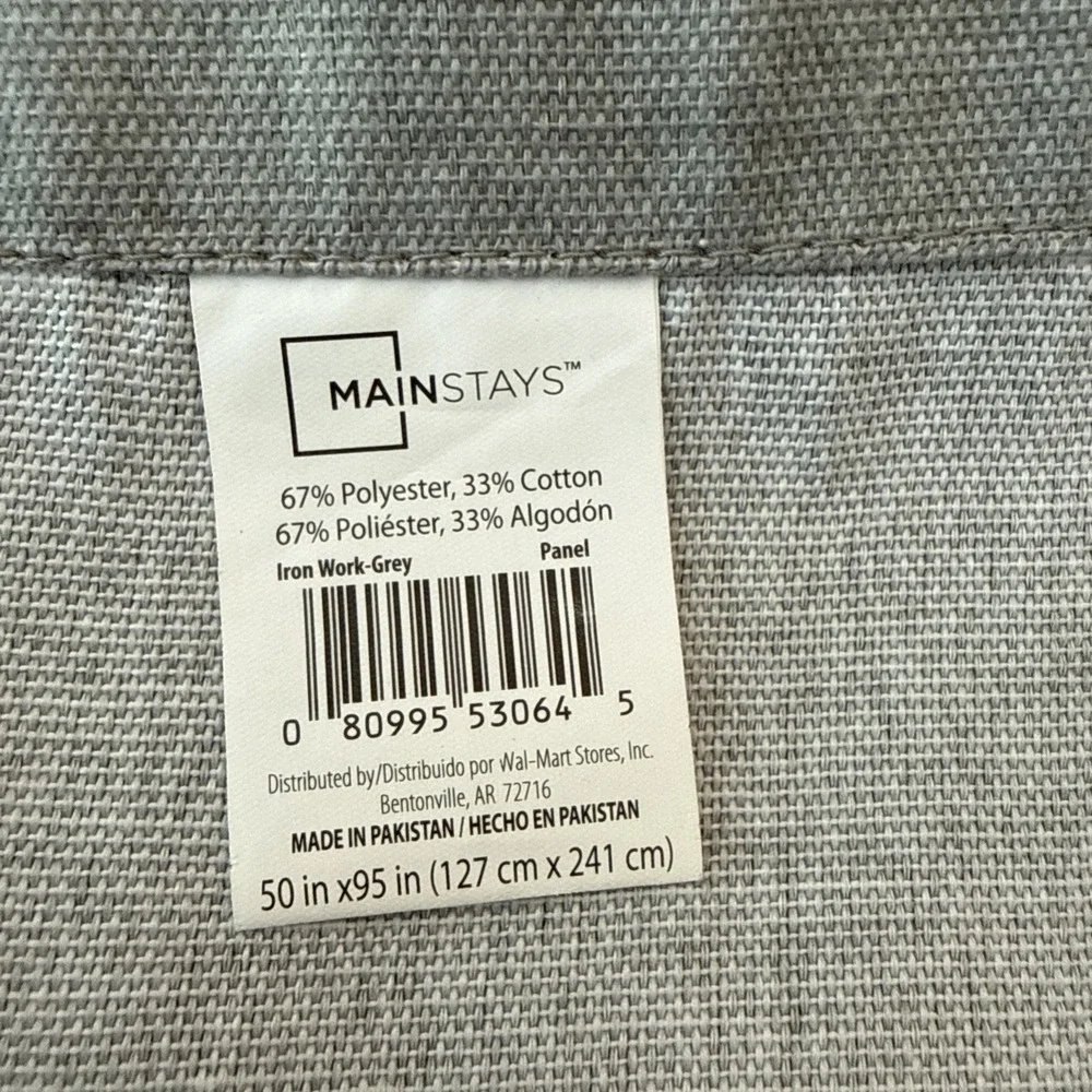 Mainstays Curtains 50x95 Gray White Trellis Set of 2‎ Rod Pocket Panels